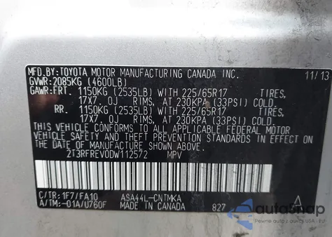 2013 Toyota Rav4 Xle z USA, uszkodzony, nr VIN 2T3RFREV0DW112572